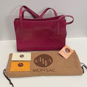 NEW, RARE & GORGEOUS MONSAC LEATHER TOTE PURSE MAGENTA PINK
